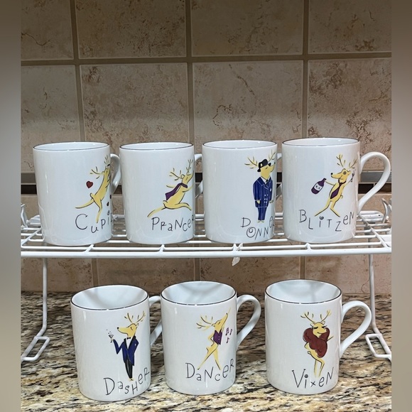 Pottery Barn Reindeer Ceramic Mug ONE SET OF 7, MADE IN JAPAN - Picture 1 of 6